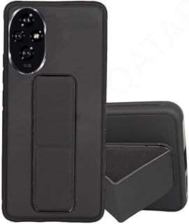 متوافق مع غطاء حافظة Honor 200 Pro بتصميم أنيق وحامل خلفي قابل للطي يوفر حماية للكاميرا ضد الصدمات والخدوش وسهل الاستخدام باللون الأسود، بولي يوريثين