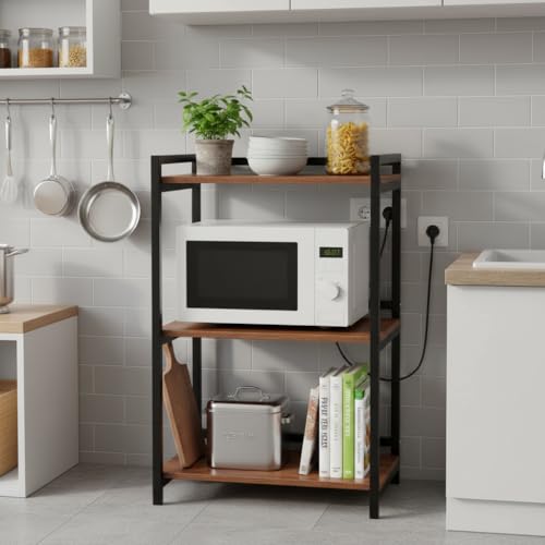 RIZIK STORE™ 2-Tier Metal & Wooden Microwave Oven Stand - Multipu...