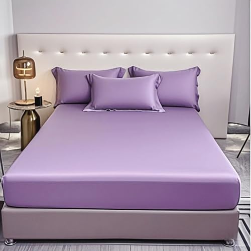 Fitted Sheet Queen - Hotel Luxury Bottom Fitted Sheets Only - 100% Cotton Fitted Bed Sheet - Deep Pocket Fitted Sheet Only, 60" x 80" + 15" (Queen, Lavender) by HMACOLOR BEDDING - Image 2
