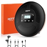 HOTT ポータブルCDプレーヤー Bluetooth対応 コンパクト USB充電式 CDプレイヤー 1800mAhの大容量バッテリー内蔵 最低10時間再生 小型 CDプレーヤー FM/キーロック/音飛び防振機能 1台多役 音楽再生/語学学習/胎児教育 、MP3などに対応（ブラック）