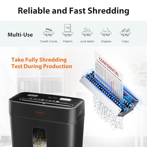 Paper Shredder for Home Use,VidaTeco 6-Sheet Cross-Cut Shredder,Also Shred Card/Clip/Staple,P-4 High