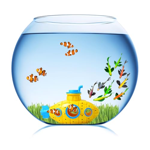 Image of Aquarium Decorations Submarine Fish Tank Decor with Submarine, Fish Tank Accessories for Betta Fish, Cute Aquarium Ornament, Yellow