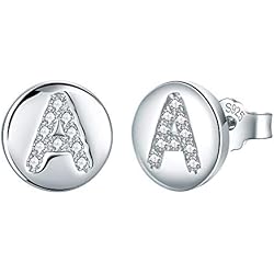 Pendientes Sueltos Agatha J.Endéar Joyería Navideña Mujer Niña Pendientes Letra Inicial A Plata de Ley 925 Hipoalergénico Pequeños Tachuelas, Regalo de Cumpleaños de Comunión para Niños Adolescentes