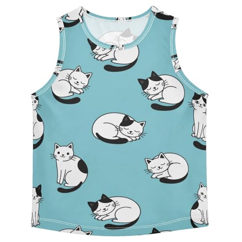 J JOYSAY Cute Cat Blue Boys Tank Top Sleeveless Muscle Shirts Quick Dry Workout Active Sport Kids T-Shirts 3-15T