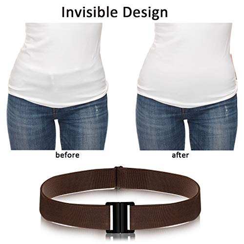 4 Pieces Women Elastic Stretch Belt Invisible No Show Waist Belt with Flat Buckle (Black Blue Khaki Coffee)3