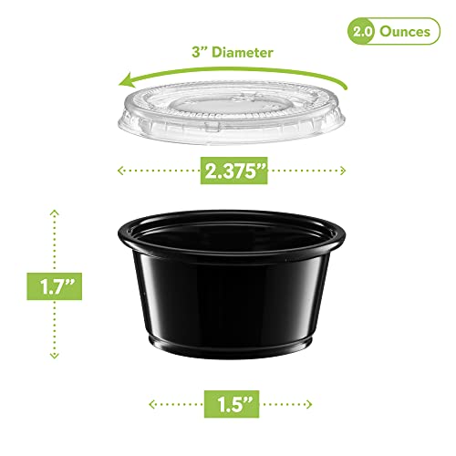 Image of 2 oz - Black Diposable Plastic Portion Cups With Lids, Small Mini 100 Sets