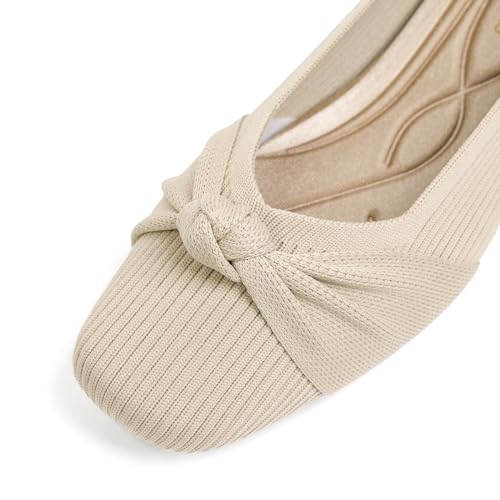 SemwissWomen Ballet Flats Square Toe Comfortable Dressy Slip on mesh Knitted Flat with Bow Office Shoes.4