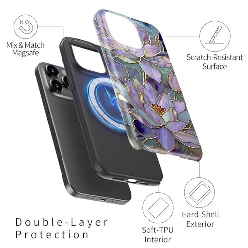 DorisMax for iPhone 15 Pro Case - Wireless Charging Compatible - Dual-Layer Hard Shell + Silicone Cover - Shockproof Protective Phone Case with Stylish Designs for Women - Abstract Lotus by DorisMax - Used condition - US$6.18