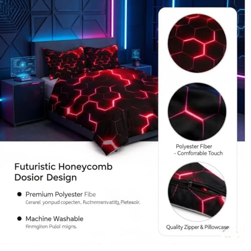 Housse de couette lit simple motif géométrique abstrait 3D patchwork en nid d'abeille