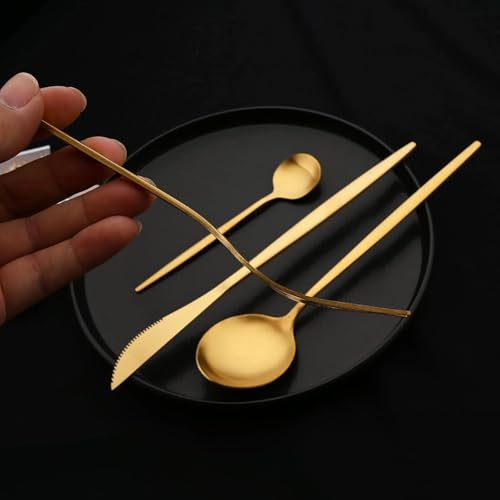 Image of Royal Gold Silverware Set | 24-Piece Satin Finish French Style Stainless Steel Flatware | Elegant Giftable Box | Dishwasher Safe Cutlery for Home, Restaurants & Corporate Gifting