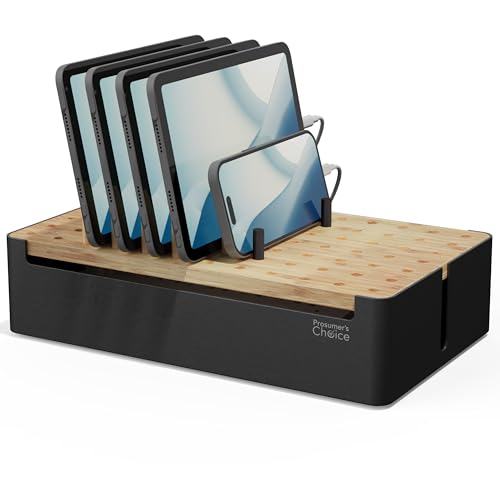 Prosumer's Choice Station de charge en bambou – Organiseur de station d'accueil en bois pour téléphones Apple et Android, tablettes, iPad – Câbles non inclus