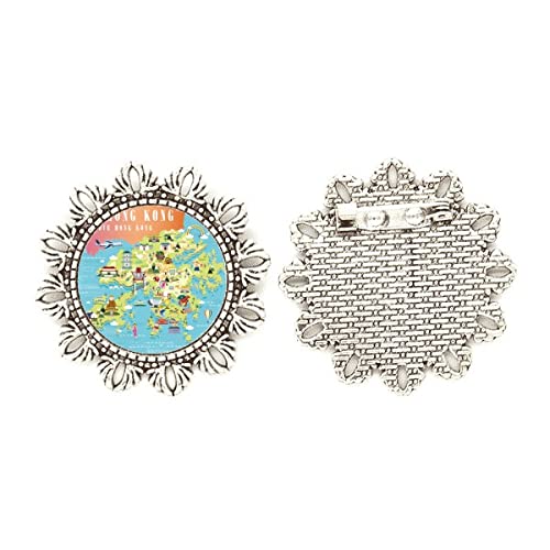 Broche de plata con diseño de mapa de Hong Kong exclusivo acabado premium