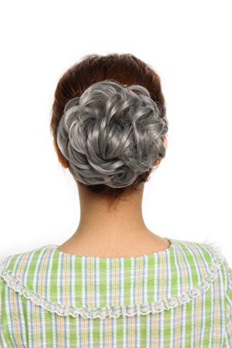 Hairro Messy Hair Bun Synthetic Scrunchy Donut Wavy Updo Elastic Scrunchie Thick Full Wedding Hair Pieces Bridal Hairpiece Easy Bun Updos For Women Kids 1Pcs 40G Dark Gray #TOP5