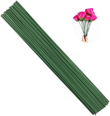 Arlai Pack of 50, Diameter 2mm Dark Green Paper Wrapped Floral stem Wire 16 Inch Floral Stem Wire - DIY Bouquet Stem Wrapping and Crafts