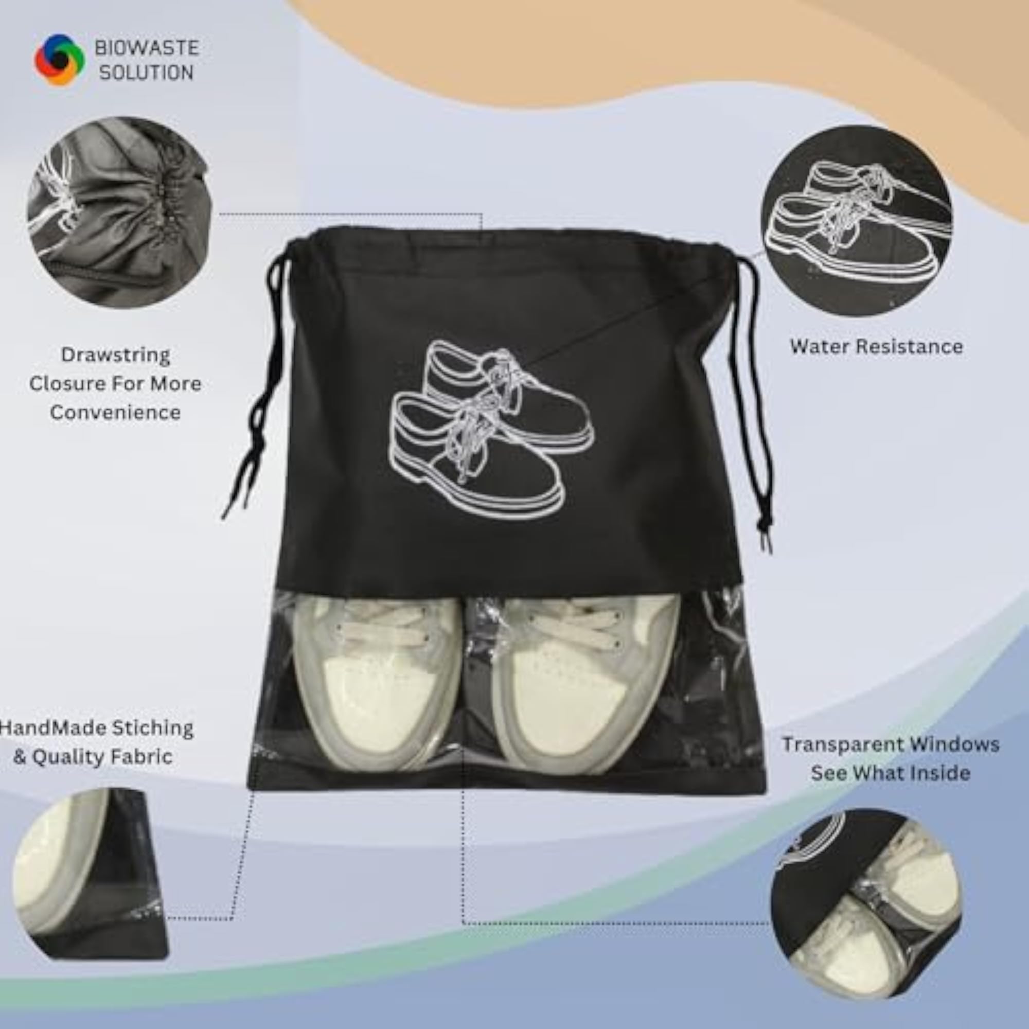 Multipurpose Shoe Bags for Travel, Pack of 6, Handcrafted