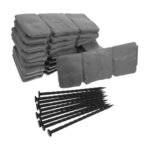 HANABASS 10pezzi Bordi Da Giardino in Plastica Con Chiodi Recinzione Decorativa Da Giardino in Finta Pietra Per Prato e Per Paesaggistica Esterna