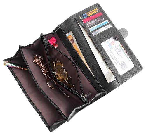 Image of WildHorn Women's Genuine Leather RFID Blocking Wallet | Tri-Fold High-Capacity Ladies Purse with Card Slots, Zipper Coin Pocket & Snap Closure | Ideal Gift for Women