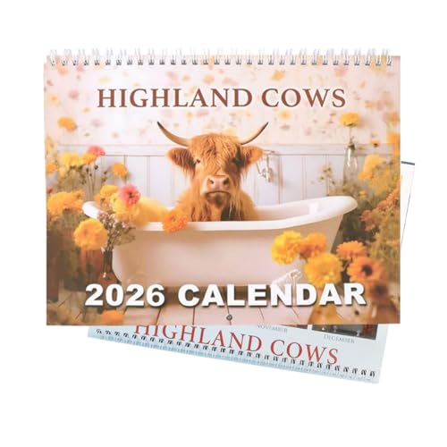 Image of 2026 Highland Cow Wall Calendar- Funny & Whimsical Highland Cattle Calendar, Animal Lovers & Home/Office Decor, 12-Month Spiral-Bound Calendar (Bathtub highland cow)