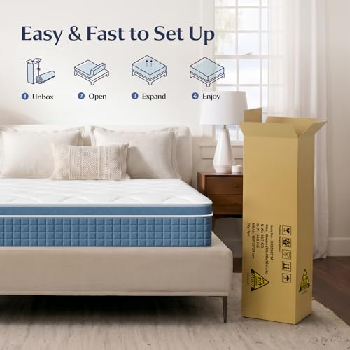 Image of Yaak Full Size Mattress 10 Inch - Cooling Hybrid Single Mattress in a Box for Back Pain Relief - Pocket Spring & Memory Foam | Fiberglass-Free, Medium Firm Feel, CertiPUR-US, 120 Nights Trial