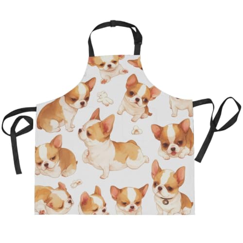 Tablier chien mignon marron réglable en coton pour cuisine et peinture en famille