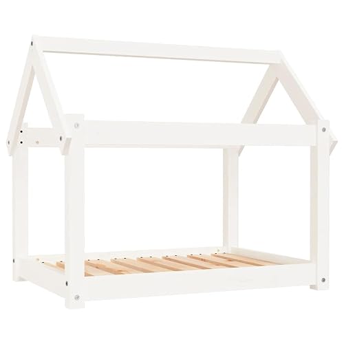 vidaXL Cama para Perros Mascotas Madera Maciza de Pino Blanco 81x60x70 cm