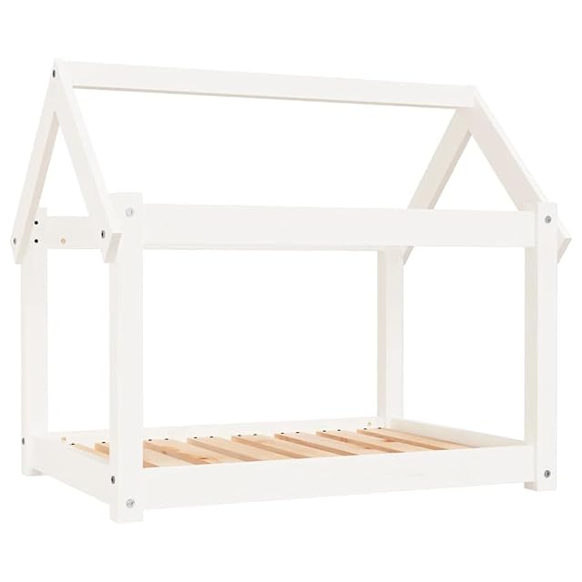 vidaXL Cama para Perros Mascotas Madera Maciza de Pino Blanco 81x60x70 cm