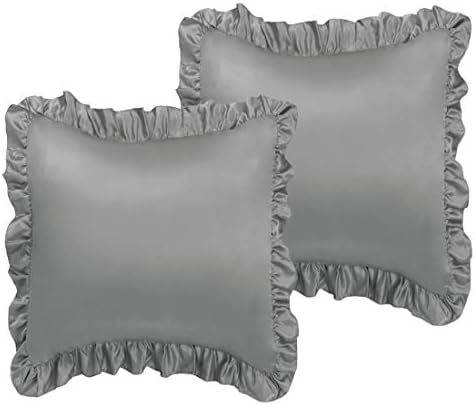 sourcing map Luxury Satin Oxford Pillowcases, Pair of 2 Pink Ruffled Pillow Shams 20 x 26 inch with Envelope Closure, Standard Size Pillow Cases Covers
