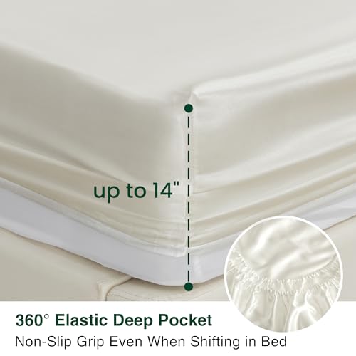 Love's cabin Twin Silky Soft Satin Bed Sheet Set - 3 Piece, Ivory, Luxury Fitted & Flat Sheets, Deep Pockets, Envelope Closure, 1800 Thread Count, Cooling, Breathable, Hypoallergenic