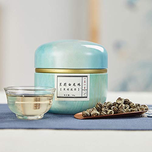 LWXLJMJZCJasmine Tea-Natural Jasmine Green Tea - Jasmine Dragon Pearls Tea-Jasmine Hand Rolled Tea With Tin Pack-50g/1.8oz