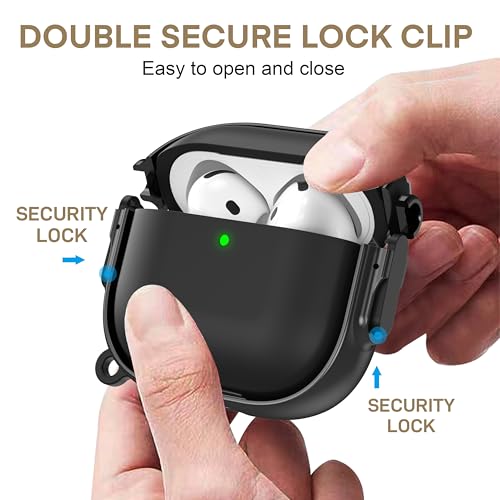 Image of Maxjoy for AirPods 4 Case with Lock, Cute AirPods 4 Case Lock Protective Hard AirPod 4 Generation Cover for Women Men with Keychain Clip for AirPod 4th Generation Cover 2024, Black