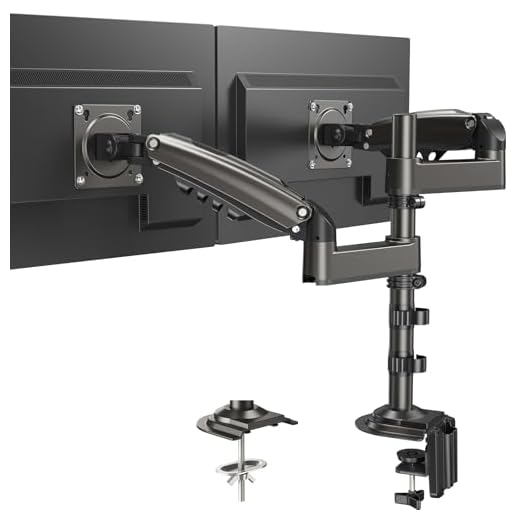 El Soporte Dual para Monitor HUANUO Ajusta a Pantallas de LCD / LED de 17 "-32", Soporte con Doble Brazo de Resorte de Gas de Rotación de 360 ° Ajustable en Altura, 2 Opciones de Montaje, VESA 75/100