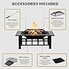 Fire Pit Set, Wood Burning Pit -Includes Screen, Cover and Log Poker- Great for Outdoor and Patio, 37” Marble Tile Rectangular Firepit by Pure Garden #3