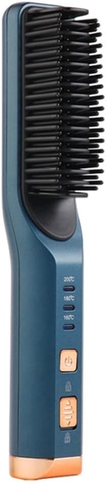 Plancha para el cabello inalámbrica con cepillo, calentamiento rápido, portátil y recargable por USB (Color: Azul)