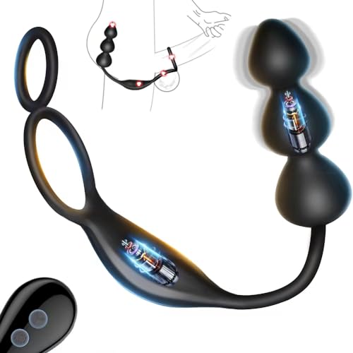 Male Sex Toys Anal Plug - Vibrating Penis Ring Anal Beads Prostate Massager Vibrator Anal Toys, Anal Sex Toys for Men Adult Toys, 3 in 1 Vibrating Cock Ring with Remote Control & 7 Vibrating Modes