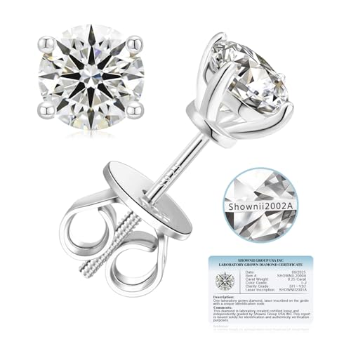SHOWNII LAB GROWN Diamond Stud Earrings for Women 0.25CT - 2CT Screw Back