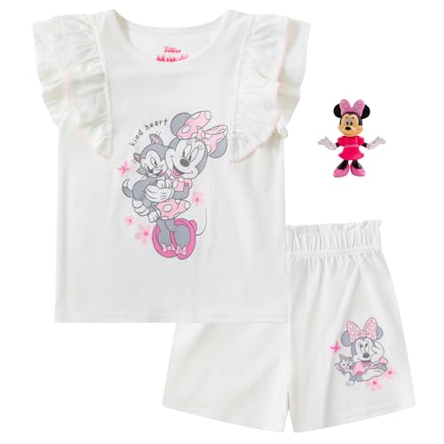 Image of Disney Minnie Mouse Girls Short Sleeve T-Shirt & Shorts Set with 1 Toy for Toddlers