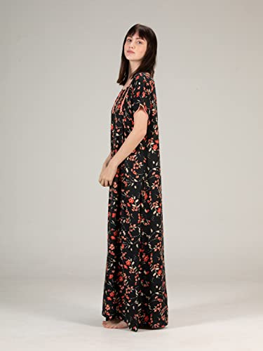 Image of Evolove Women's Cotton Long Maxi Night Gown Nighty Dress with Pocket & Stylish Button, Super Soft Comfortable (LNG-Button)