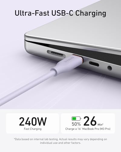 Image of Anker USB C Cable, Type C Fast Charging Flow Cord for iPhone 1716 /15 Series, MacBook Pro 2020, and More (USB 2.0,240W, 1 Pack, Purple, 6FT)