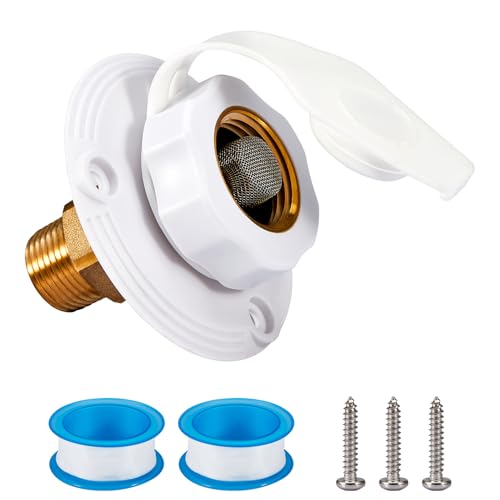 Image of RV Water Inlet Flange Brass with Check Valve 3 /4 NH Female to RV Water Inlet Replacement 1 /2 NPT Male Flush Mount Lead-free Brass Water Inlet with Dust Plug for RV Camper Motorhome