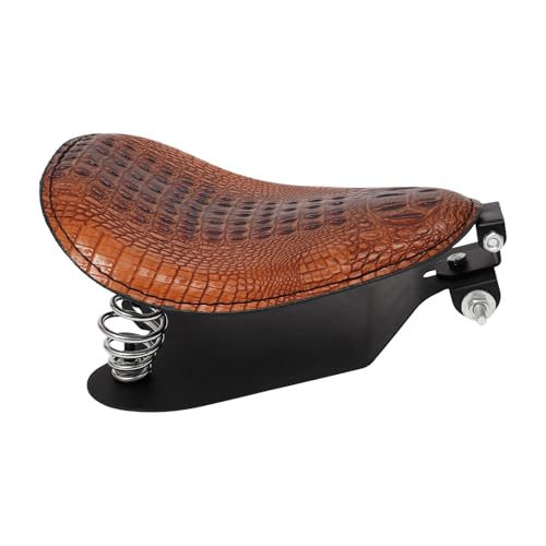 Universal Motorrad Sitz, Motorrad Solo Sitz mit 2 Federhalterung, Bobber-Style Motorradsitz mit Krokodilmuster (Braun)