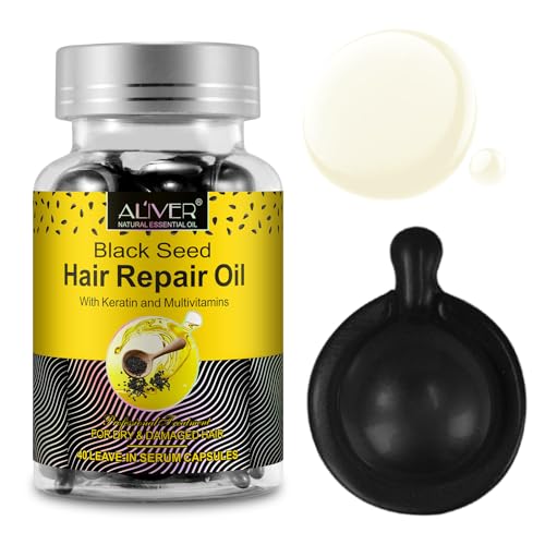 find back Black Seed Hair Repair Oil, Restores Dry & Damaged Hair, Silky, Smooth & Shiny, Enhances Softness & Elasticity, Instant Scalp Hydration, 40 Leave-In Serum Capsules