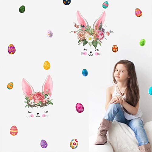 Amosfun Decoraciones Para Salas De Casa Easter Bunny Eggs Wall Stickers Animal Rabbits Flower Wall Decals Window Adhesive Clings Peel And Stick Vinyl Art Mural For Diy Craft Home Car Kids Room Decor #TOP7