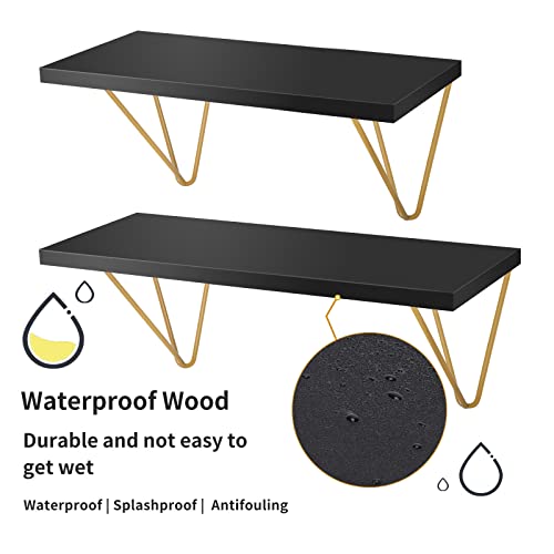 Dcigna Floating Shelves Wall Mounted Set Of 3, White Floating Shelves With Triangle Gold Bracket, Hanging Wall Shelves For Home Decor, Living Room, Bedroom, Kitchen, Bathroom Etc. (Black) #TOP2