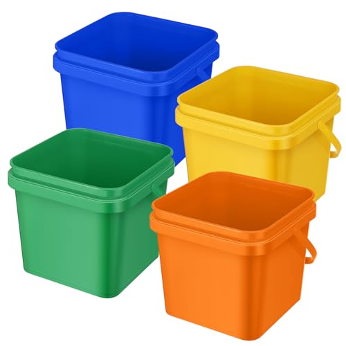 Mifoci 4 Pcs Plastic Bucket 5 Quart Square Cleaning Bucket, Dark Colors
