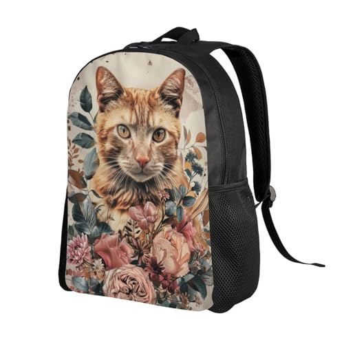 Stylish Unisex 16 Inch Backpack Cat Roses Butterfly Leaves Spacious Compartments for Work Essentials Casual Outings & Trips2