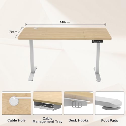 Homall Electric Standing Desk 140x70cm Height Adjustable Desk with USB Charging Sit Stand Desk with Time Reminder Stand up Desk 3 Memory Setting Electric Desk Wire Management Tray,Rustic Brown 3 Homall Electric Standing Desk 140x70cm Height Adjustable Desk with USB Charging Sit Stand Desk with Time Reminder Stand up Desk 3 Memory Setting Electric Desk Wire Management Tray,Rustic Brown - Image 3