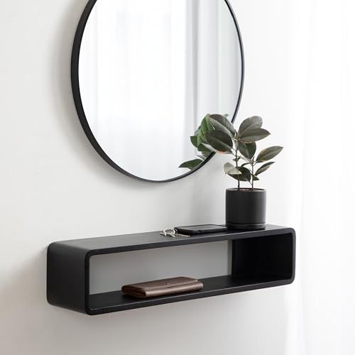 Kate and Laurel Deguara Modern Wood Floating Console Table, 30 x 7 x 7, Black, Contemporary Wooden Floating Entryway Table with Storage for Use as Living Room Floating TV Console or Large Wall Shelf by Kate and Laurel - Image 3