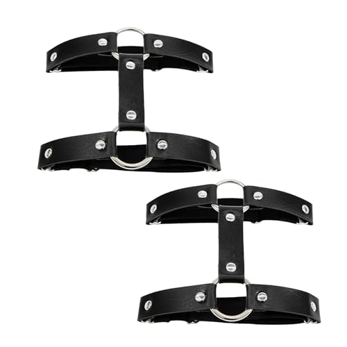 2 Pcs Leather Leg Harness Adjustable Elastic 2 Rows Leather Leg Belt Ring Body Harness Accessories Jewelry For Women3