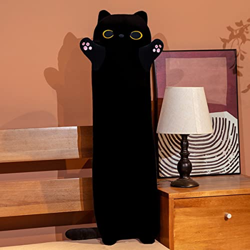 Rexinc Long Cat Plush Body Pillow,27.55'' Kawaii Black Cat Plush Kitten Plush Sleeping Pillow Soft Cat Stuffed Animal Sofa Pillow Toys Gift For Kids Girlfriend #TOP2