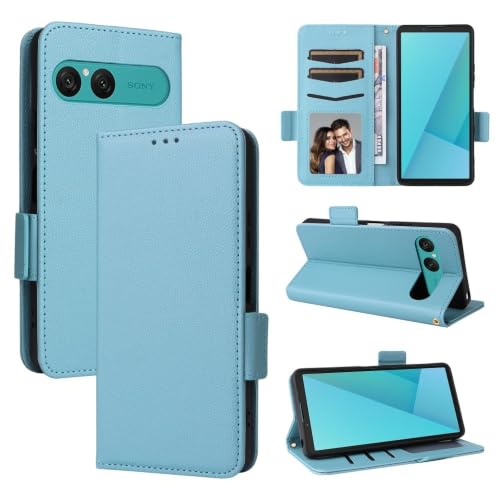 Étui Sony Xperia 1 VII bleu clair : housse portefeuille en cuir avec rabat magnétique